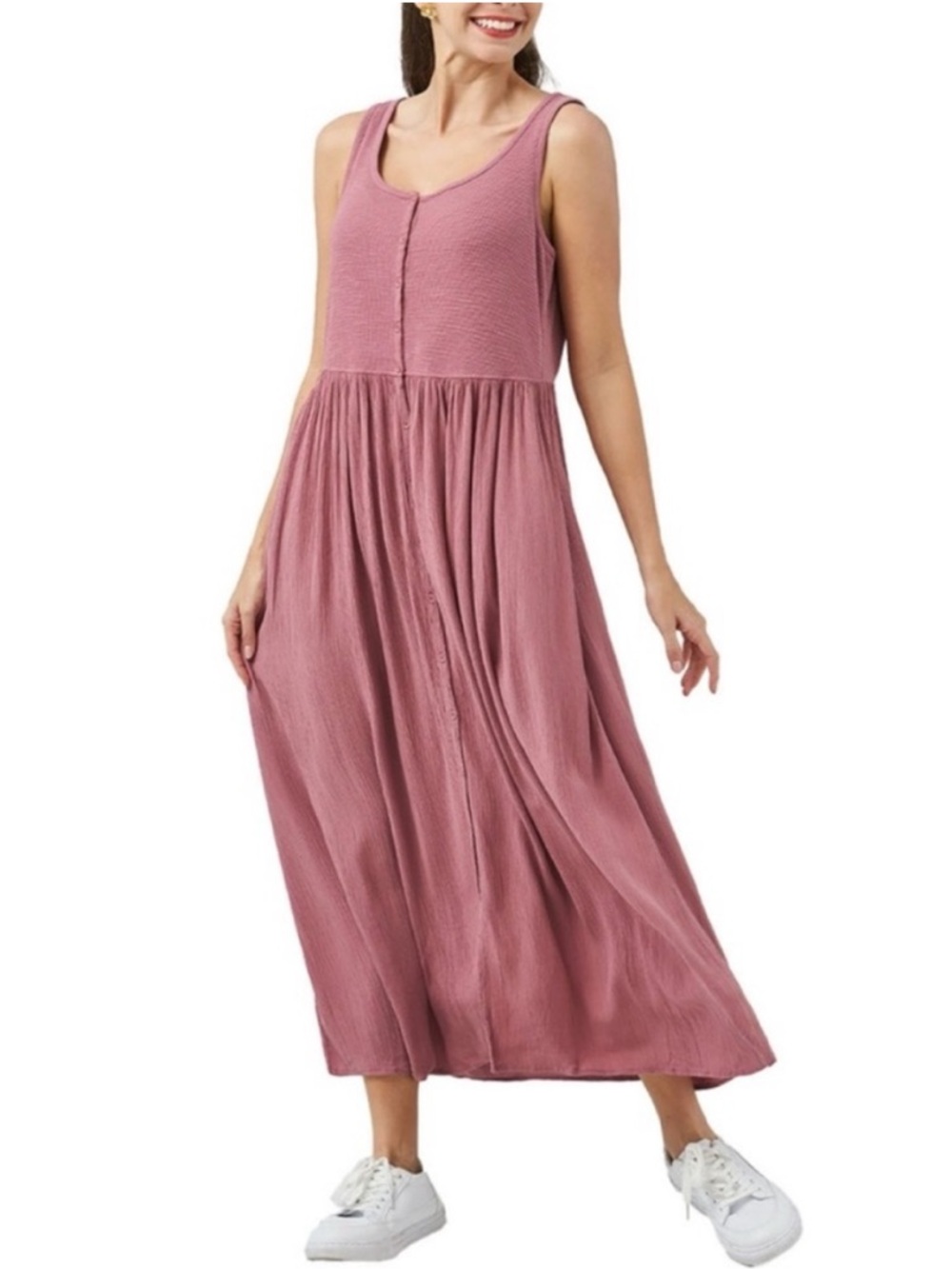 FRYE Button-Front Sleeveless Maxi Dress in Dusty Rose Size Medium EUC